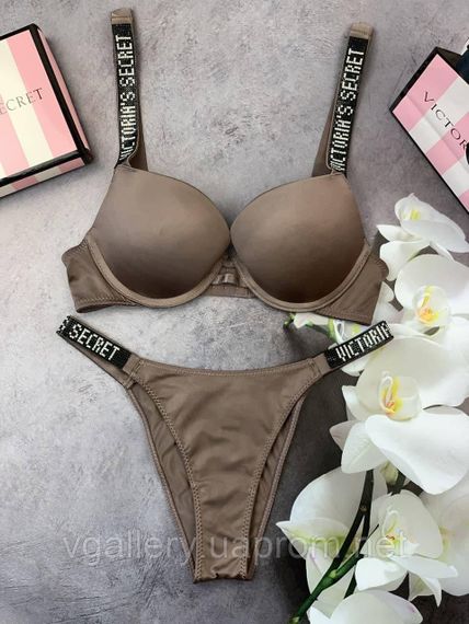 Женский комплект нижнего белья Victoria`s Secret со стразами больших размеров (85Д-90Д) коричневый, 85B | Зображення 2