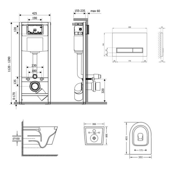Набір Qtap Nest 4 в 1 підвісний унітаз Swan Ultra Quiet 485x360x320 + комплект інсталяції QT16335179W45155 | Зображення 1