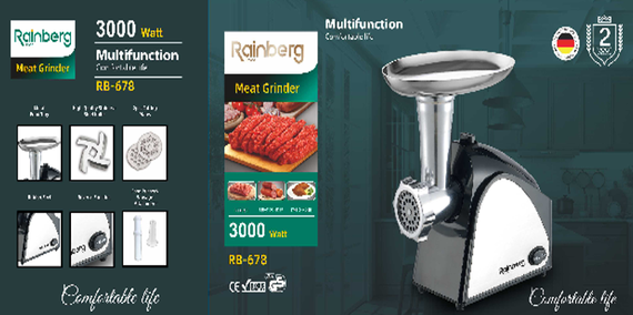Мясорубка Rainberg RB-678 3000W + Насадка Для Колбас | Зображення 4