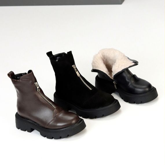 Теплые повседневные кожаные ботинки на молнии цвет Шоколад | Зображення 9