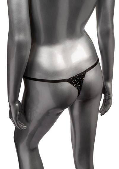 Трусики стрінги зі стразами та відкритим доступом CalExotics Crotchless Thong, чорний | Зображення 2
