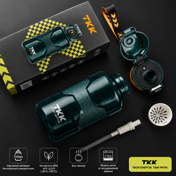 Спортивная бутылка TKK 1500 мл (1.5 л) - Зеленая Tritan BPA-free, ударопрочная эко-бутылка с антискользящей вставкой | Зображення 6