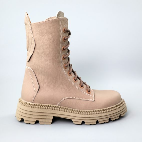 Черевики жіночі шкіряні хутро 590955 Бежеві 36 37 38 39 40