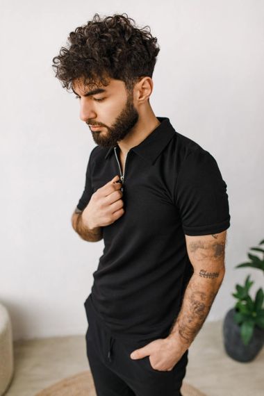 Мужское поло-футболка на пуговицах BD0046 цвет черный, размер М | Зображення 2