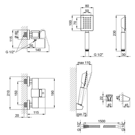 Смеситель для душа Lidz Kubis 010 (с душевым гарнитуром) (k35) LDKUB010NKS28535 Nickel | Зображення 1