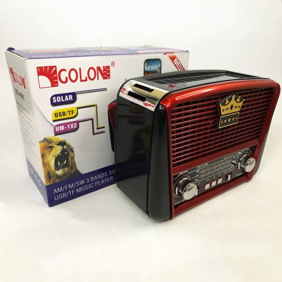 Радиоприёмник Golon RX-455S USB / аккумулятор солнечная панель. Красный с черным | Зображення 1
