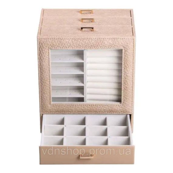 Шкатулка для украшений из эко кожи 3 яруса органайзер для ювелирных изделий HP-5-16CR | Зображення 6