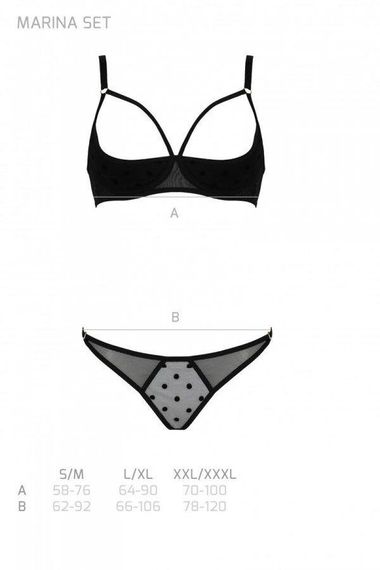 Эротический комплект Passion MARINA SET WITH OPEN BRA, L/XL, black, открытые чашки sexstyle | Зображення 4
