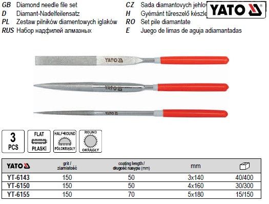 Набор надфиль алмазный YATO алмазний 5х180х70 мм 3 штуки YT-6155