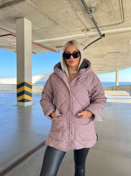 Женская демисезонная стеганая куртка с капюшоном на кнопках NA1039 цвет пудровый, размер 46/48 | Зображення 2
