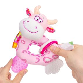 Погремушка H168251-3ABC животные мягкая с прорезываетелем 18*5*15 Коровка