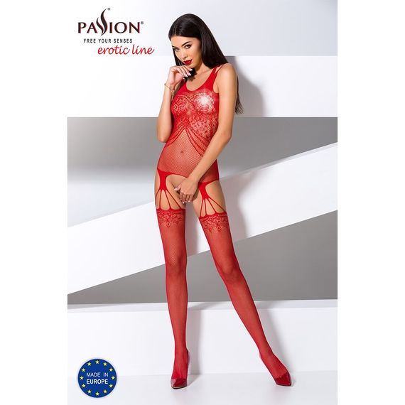 Бодістокінг Passion BS070 red, комбінезон, імітація панчох і ажурного топа | Зображення 1