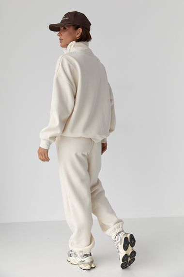 Утеплений спортивний костюм зі світшотом та джогерами - кремовий цвет, M (є розміри) | Зображення 1