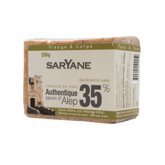 Традиційне алеппське мило  35% лаврової олії, 65% оливкової олії 200г Saryane 3700601100259