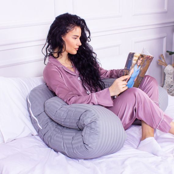 Подушка MirSon для вагітних і відпочинку Satin Stripe №8027 U-подібна Light Gray (2200006178651) | Зображення 4