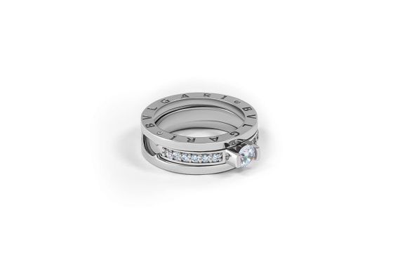 Двойное кольцо из белого золота с фианитами 16.5 | Зображення 2