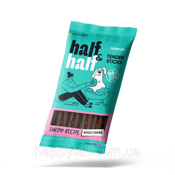Ласощі для собак Half&Half (Хаф енд Хаф) м’ясні палички з креветкою, 100 г