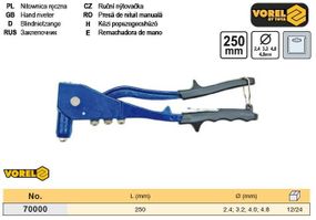 Заклепочник Польша корпус алюминий l=250 мм Ø=2,4/3,2/4,0/4,8 VOREL-70000
