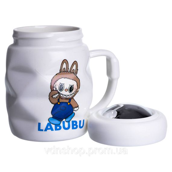 Чашка фарфоровая с крышкой Labubu 400 (мл) подарочная кружка прикольная чашка для детей на подарок Белый с синим FM-54A | Зображення 3