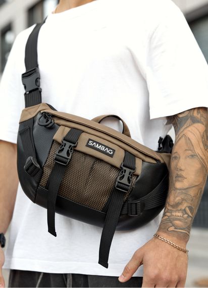 Велика чоловіча сумка бананка Sambag DynamicDart горіх 38 × 21 × 7 см (80411119m) | Зображення 2