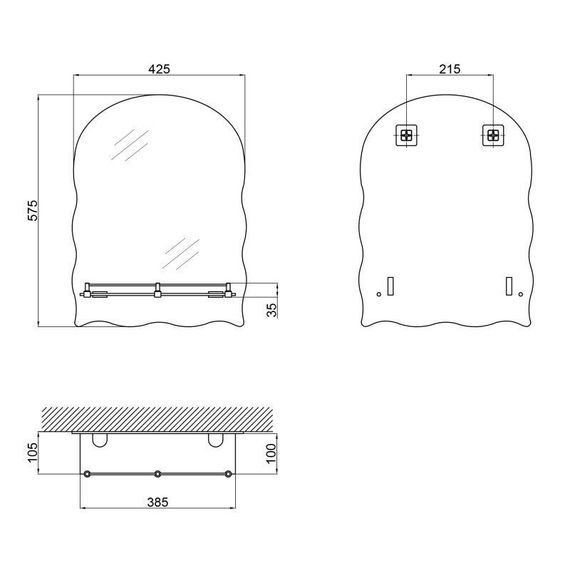 Дзеркало Lidz Anny 140.07.02 425х575х105 настінне з пілочкою прямокутне з дугоподібним верхом і фігурними боками LD78AN4557 | Зображення 1