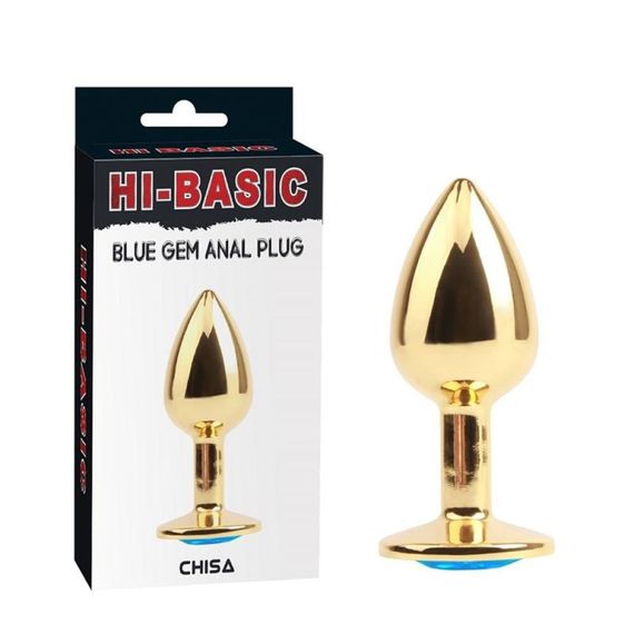 Анальна пробка з блакитним каменем Chisa Hi-Basic, золотиста Sex Aura