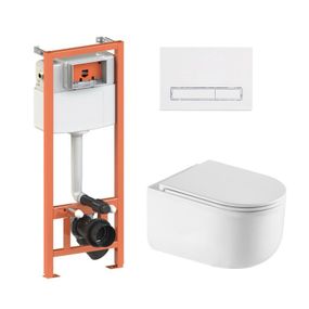 Готовое решение Qtap для ванной комнаты: подвесной унитаз Taurus Ultra Quiet 485×360×350 + комплект инсталляции Nest 4 в 1