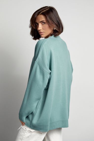 Женский однотонный джемпер oversize кроя - мятный цвет, S (есть размеры) | Зображення 1
