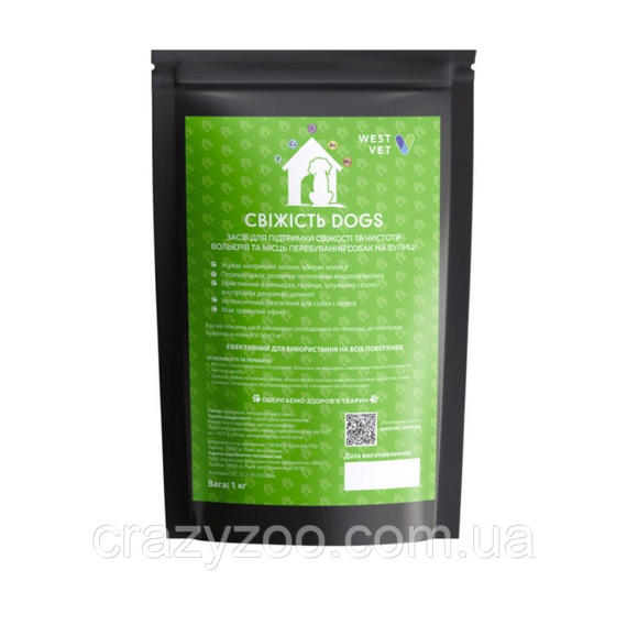 Засіб для підтримання свіжості та чистоти собачих вольєрів West Vet Свіжість Dogs 1 кг 7736