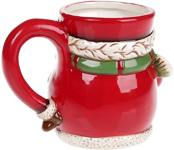 Кружка керамічна фігурна "Сніговики" 450мл, червоний | Зображення 1