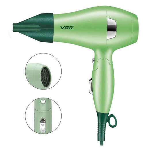 Фен для волос дорожный VGR V-432 GREEN, с концентратором 1000 Вт, ионизация и 2 режима. NZ-490 Цвет: зеленый | Зображення 1