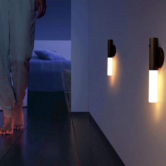 LED-нічник на магнітному тримачі з акумулятором та датчиком руху (заокруглений, матовий) темний ясен | Зображення 3