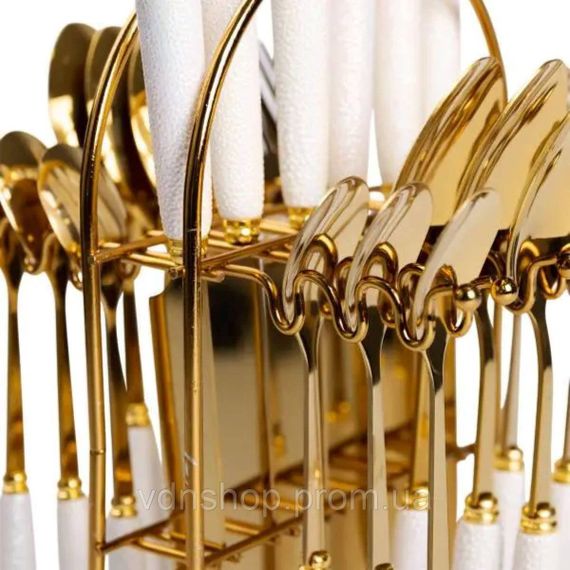 Набір столових приборів на підставці 24 предмети столовий набір на 6 персон Білий HP-20-49 | Зображення 3