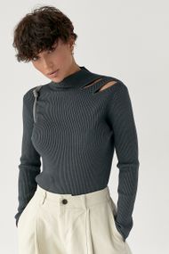 Лонг у рубчик з вирізами на плечі - темно-сірий цвет, ONE SIZE (є розміри)