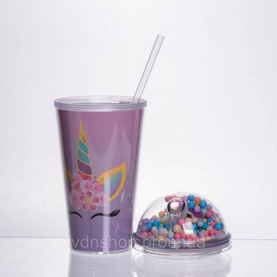 Пластиковый стакан с трубочкой и крышкой 400 (мл) многоразовый пластиковый стакан Фиолетовый HP-18-2V | Зображення 1