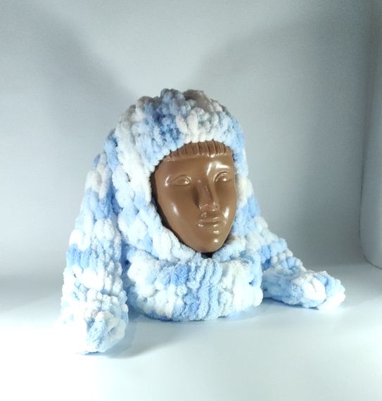 Балаклава 5865 в'язана плюшева з вушками зайчика puffy | Зображення 1