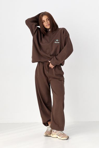 Спортивний теплий костюм з вільним світшотом і штанами - темно-коричневий цвет, ONE SIZE (є розміри)