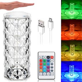 Настільна RGB лампа з пультом та USB-зарядкою, Crystal Rose Ambience / Сенсорний світлодіодний нічник на акумуляторі