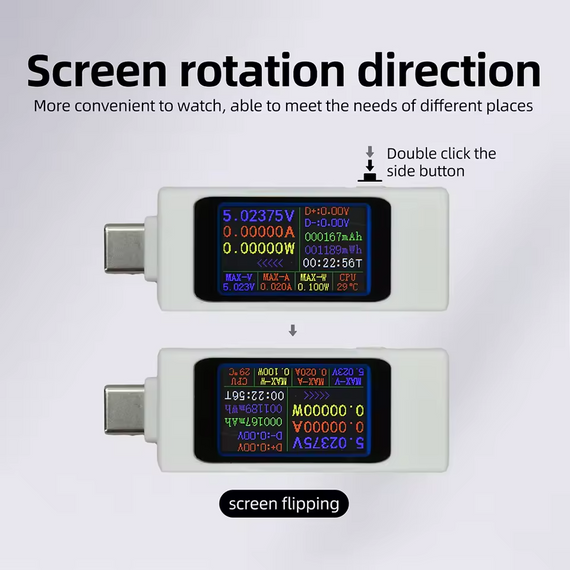 Тестер USB Type-C ZFX-1003CC цифровий вимірювач напруги та струму з TFT дисплеєм 1.06" | Зображення 3