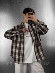 Женская рубашка клетка brown/white ДЛ7310