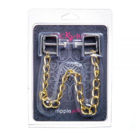 Затискачі на соски nipple play квадратні Gold Cnain, Золотистый, Регулюється | Зображення 1