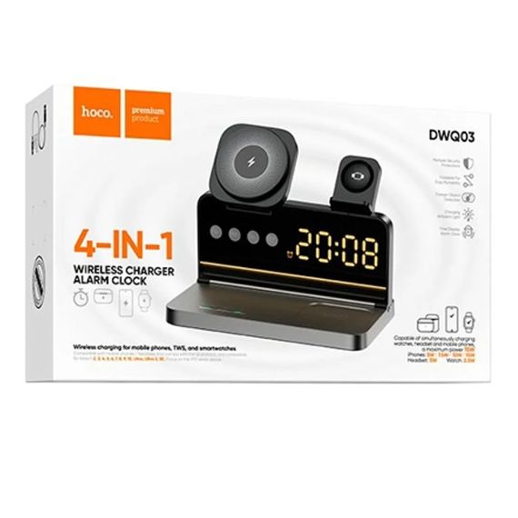 БЗУ Hoco DWQ03 North 4in1 with alarm clock Black | Зображення 1