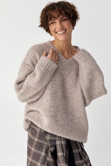 В'язаний пуловер у вільному фасоні - кавовий цвет, ONE SIZE (є розміри)