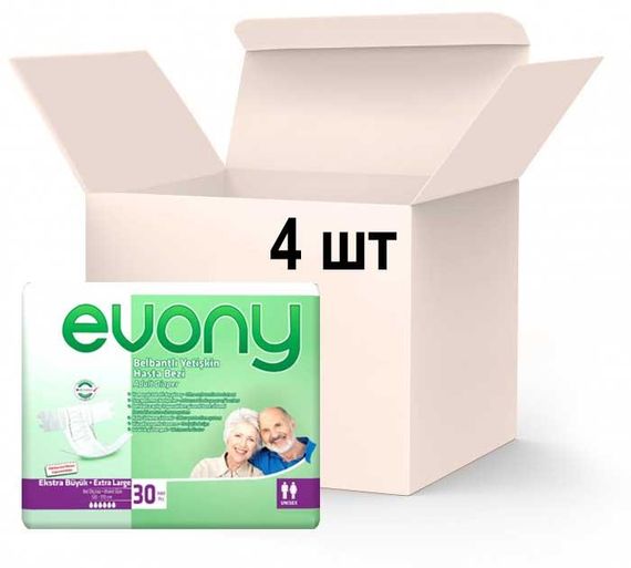 Упаковка підгузників для дорослих Evony 4 Extra Large 4 пачки х 30 шт 9 капель | Зображення 1