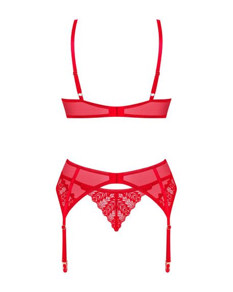 Комплект Obsessive Ingridia 3-pcs set XL/2XL, червоний, бюстгальтер, стрінги, пояс sexstyle | Зображення 3