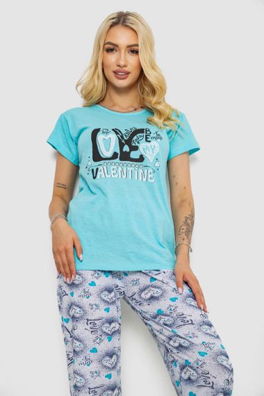 Пижама женская с принтом, цвет бирюзовый, 243R2499 | Зображення 1