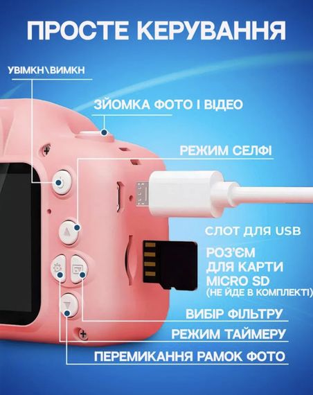 Дитячий цифровий фотоапарат "Котик" 5 в 1, з вбудованими іграми, музикою, для фото та відео | Зображення 4