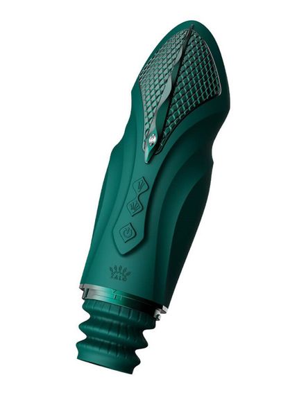 Компактна смарт секс-машина Zalo – Sesh Turquoise Green, 2 насадки, пульт ДК, кристал Swarovski | Зображення 4