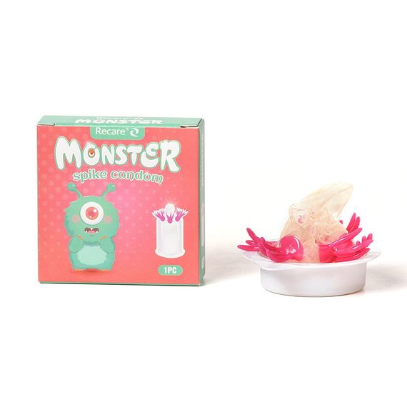 Насадка на член Recare Pink Monster Spike Condom (презерватив з кульками та вусиками), Бірюзовий