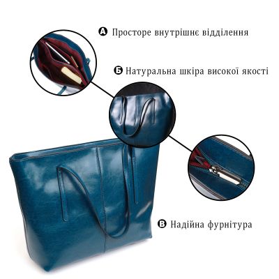 Сумка Vintage Шоппер з натуральної шкіри Бірюзова (22075) | Зображення 5